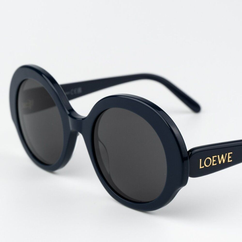 Loewe LW40135I SLIM 90A BRAND NEW Sunglasses Shiny Blue Smoke Round Women